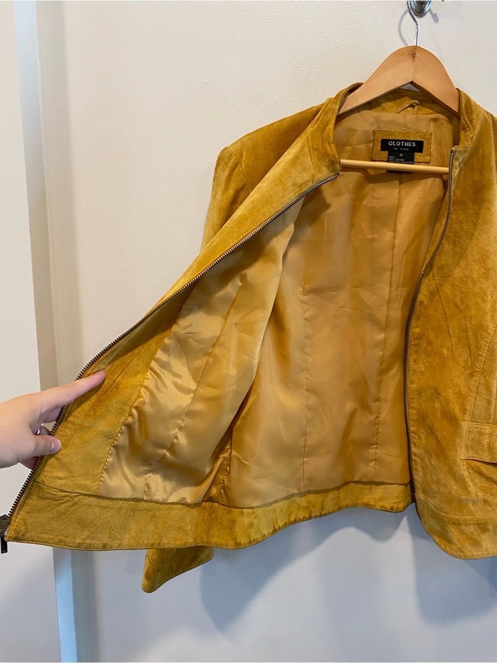 Vintage Y2K Genuine Suede Jacket womens sz 14 100% leather Buckle full zip honey - Picture 11 of 12